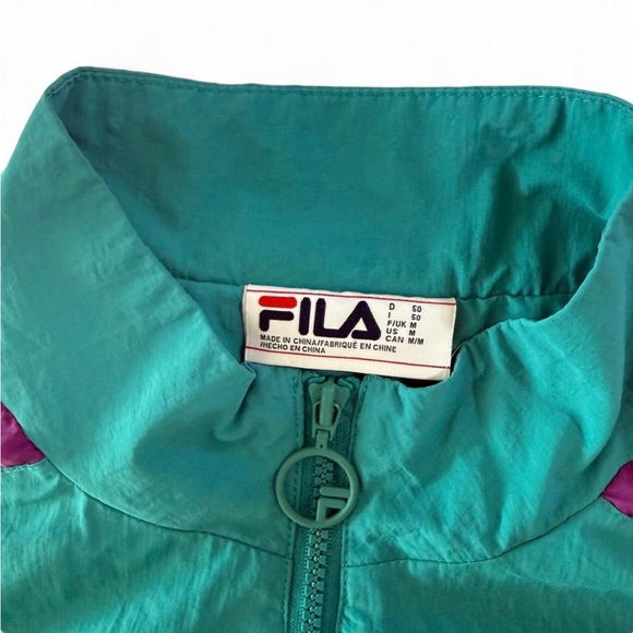 Men’s Vintage Fila Carter Windbreaker Teal Purple and Yellow Stripes Size M - Picture 4 of 7